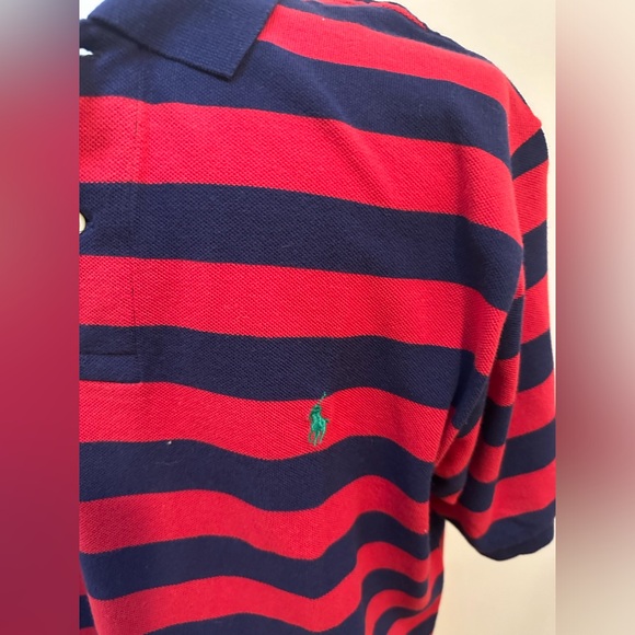 Polo Ralph Lauren Mens red and navy stripe short sleeve collared shirt M classic - Picture 6 of 7